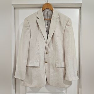 Michael Kors Men's Beige Herringbone Blazer 44R Linen Blend Notch Lapel